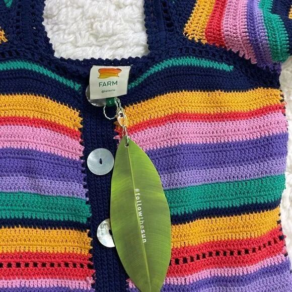 farm rio renata crochet mini dress Anthropologie Farm Rio Renata Crochet Mini, Dress Colorful Striped Puffy  Sleeve S
